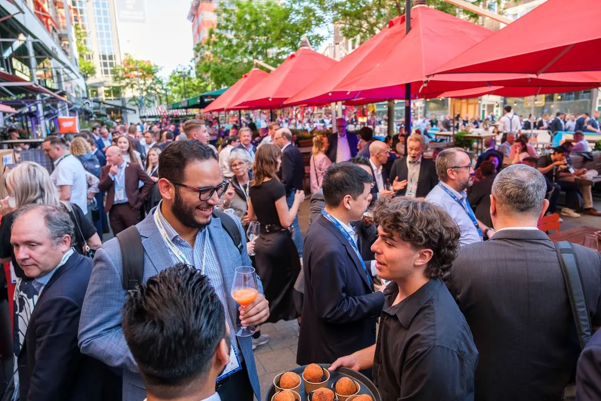 Breakbulk Europe networking party connects project cargo and heavy lift professionals outdoors
