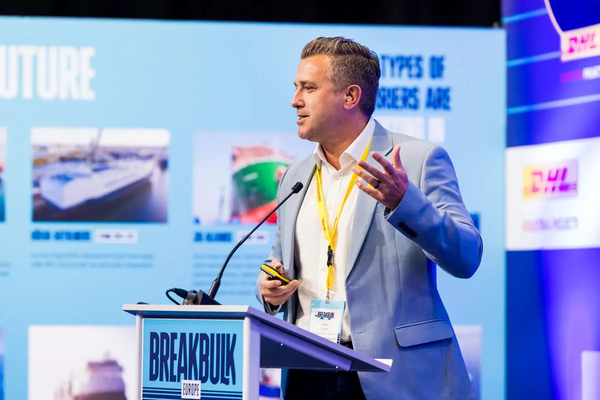 Speaker presents on the Breakbulk Europe Voices Stage.