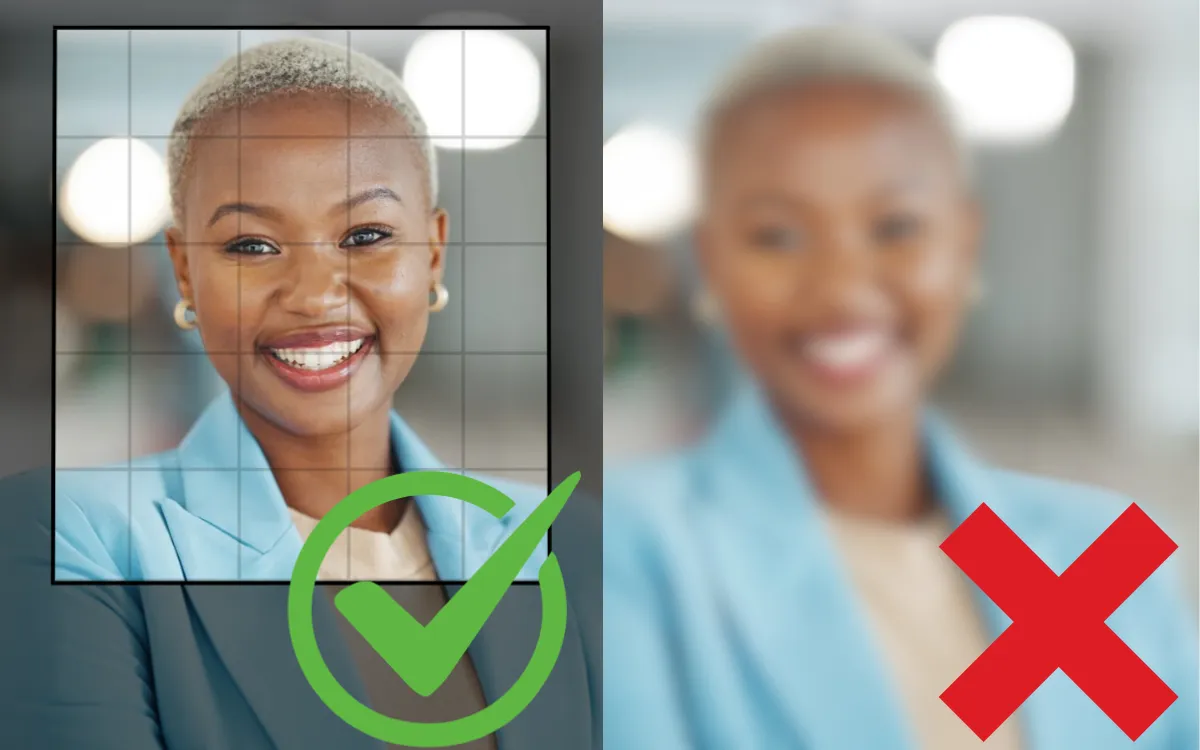 Example showing correct and incorrect photo cropping for a professional headshot.