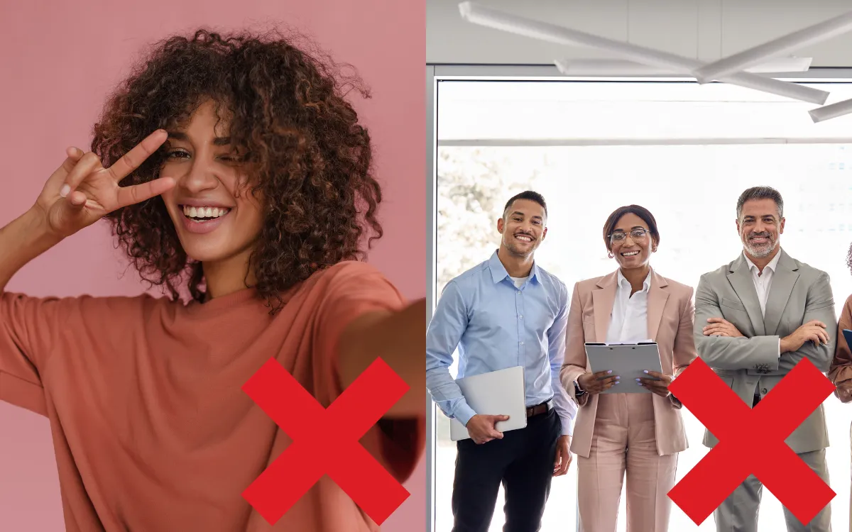 Examples of unsuitable speaker photos, including casual poses and group shots.