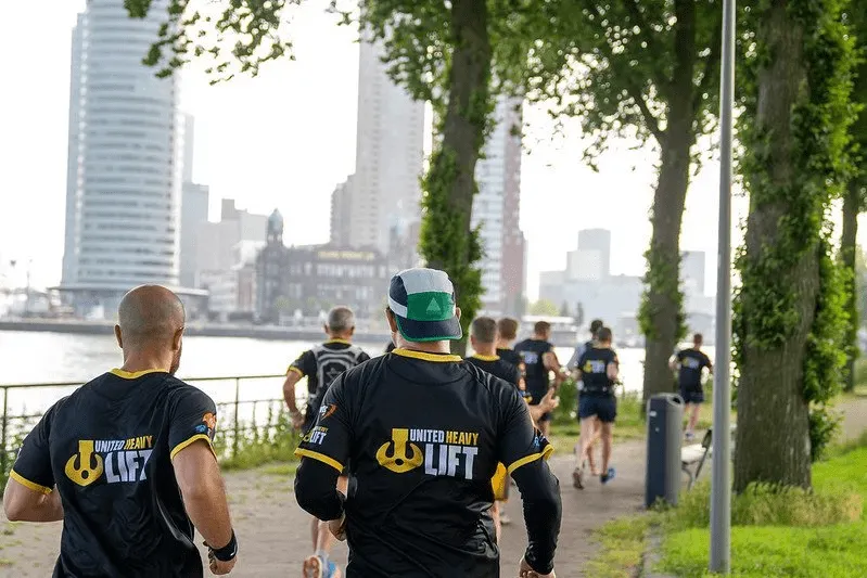 Participants take part in the Breakbulk Europe BUSINESSrun along the waterfront.