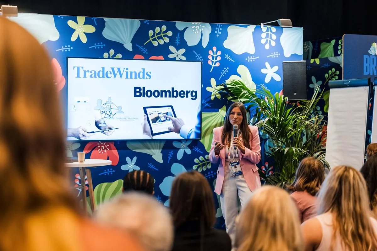 Speaker presents during a Women in Breakbulk Lounge session at Breakbulk Europe.